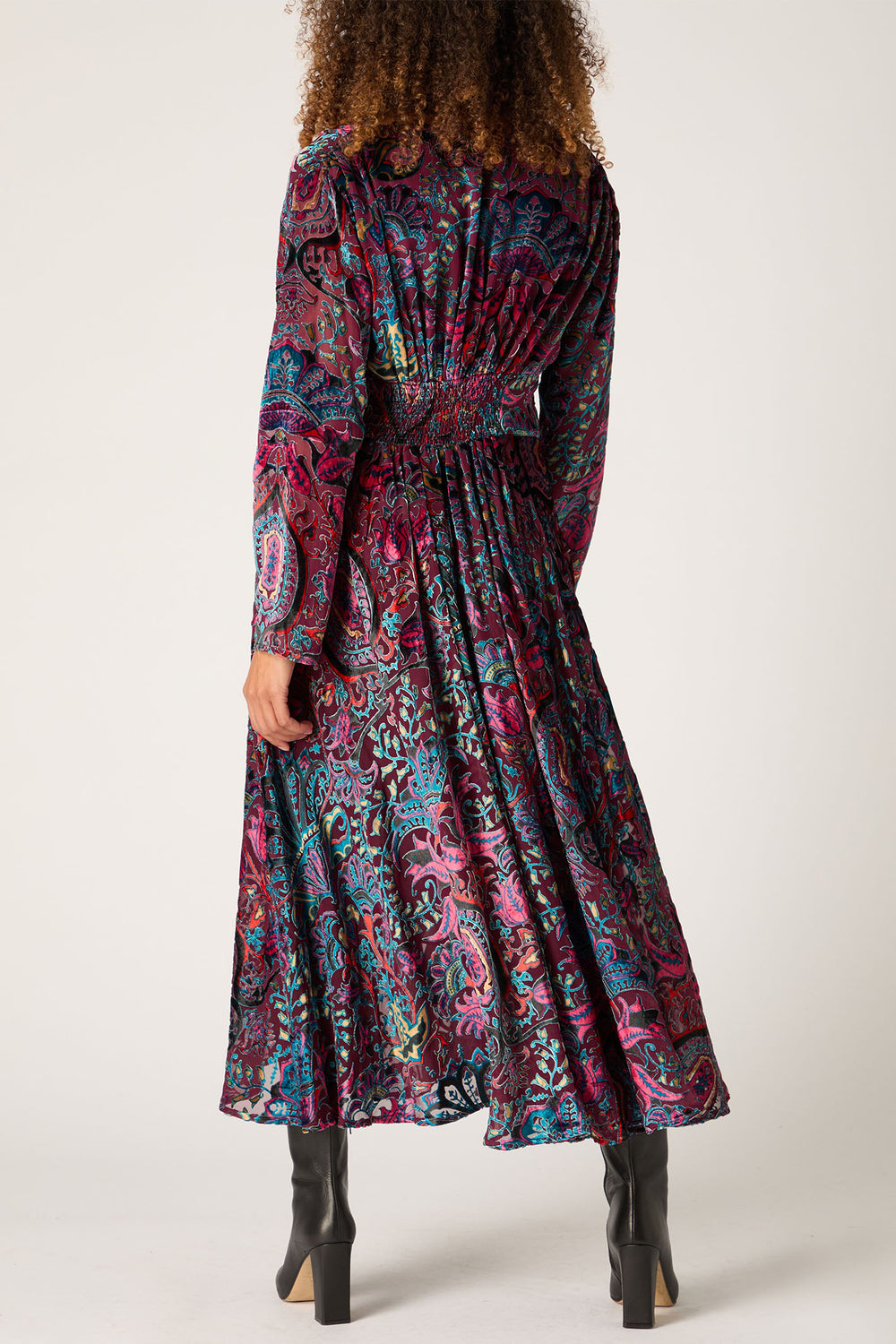 Sahara GRD6069-Wpd Mauve Multi Winter Paisley Devore Flared Dress - Dotique