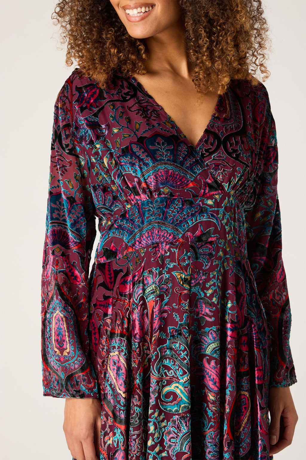 Sahara GRD6069-Wpd Mauve Multi Winter Paisley Devore Flared Dress - Dotique