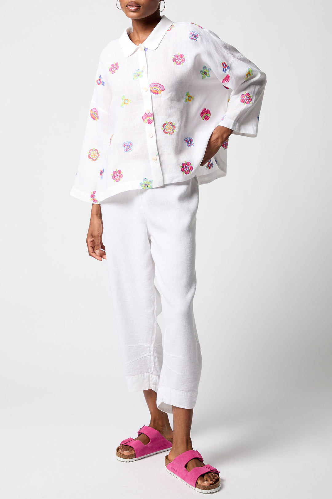 Sahara GRT5175-FLFE White Floral Embroidery Boxy Shirt - Dotique