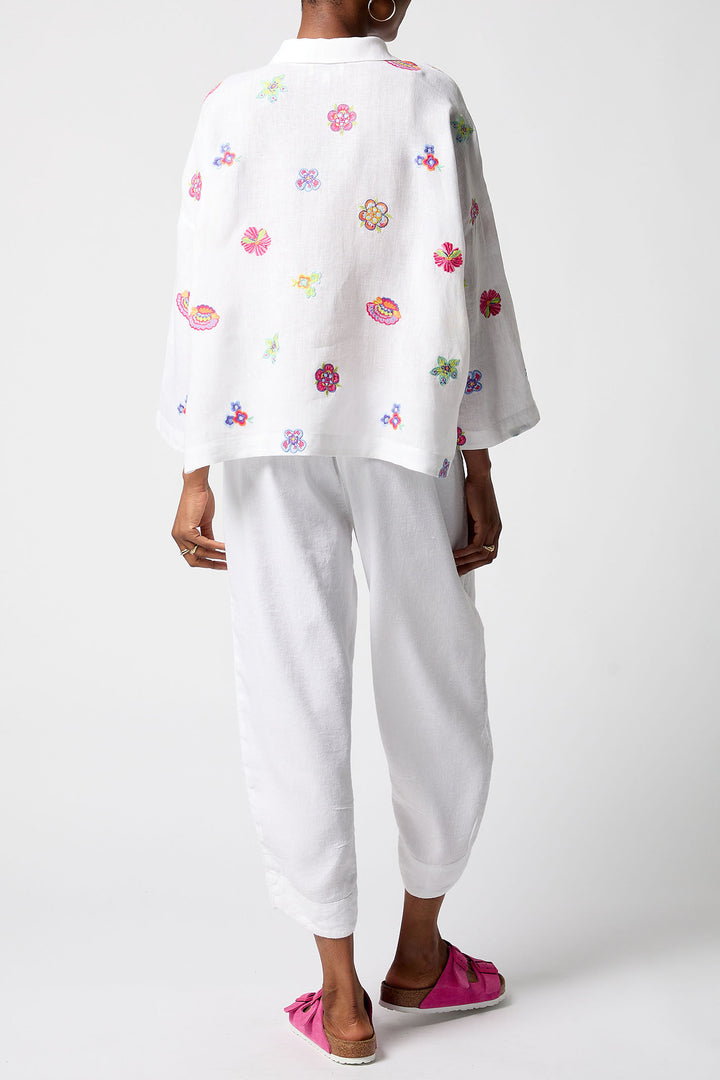 Sahara GRT5175-FLFE White Floral Embroidery Boxy Shirt - Dotique