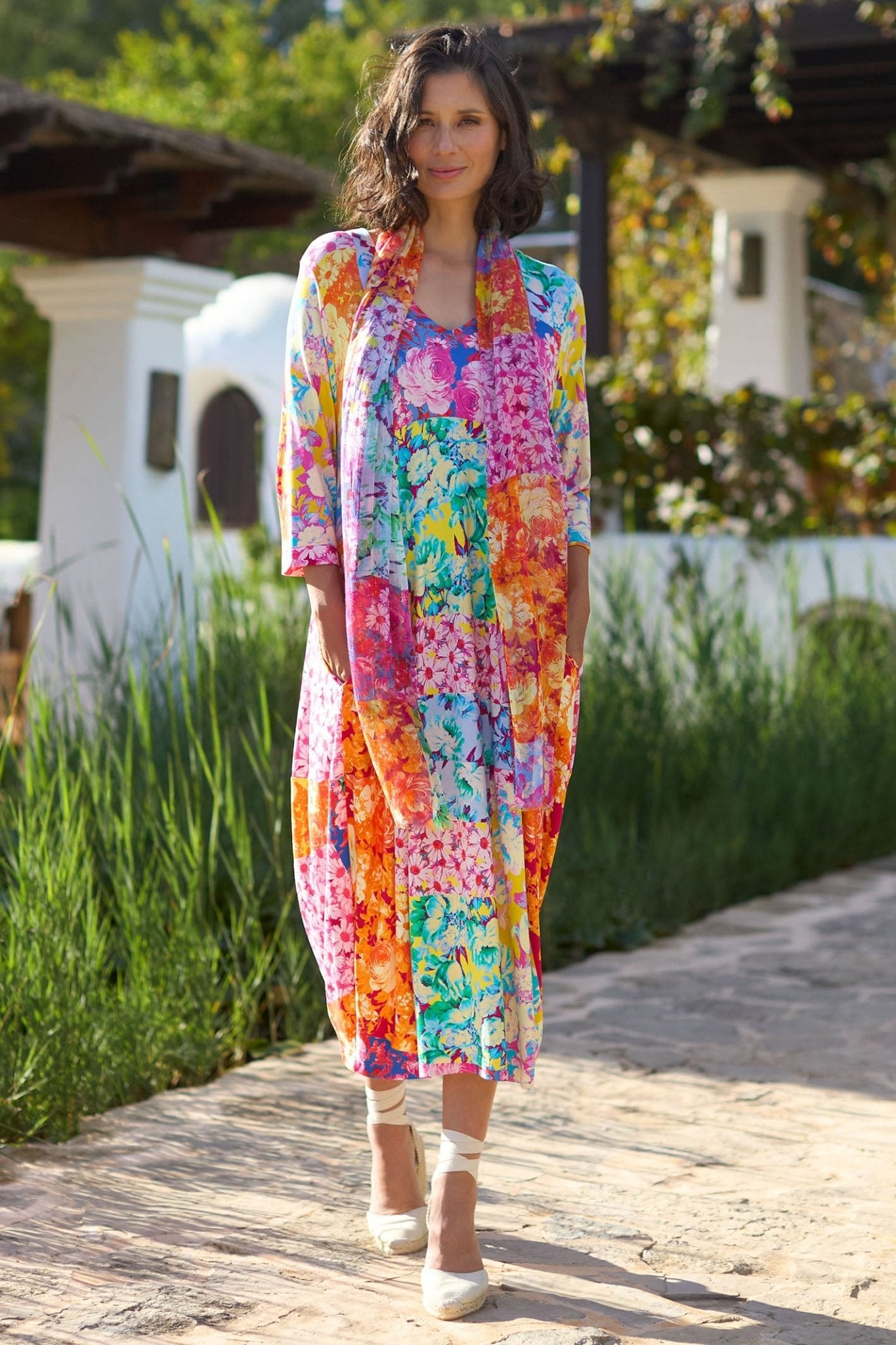 Sahara JFD5886-POPF Pink Multicolour Popart Floral Bubble Dress - Dotique