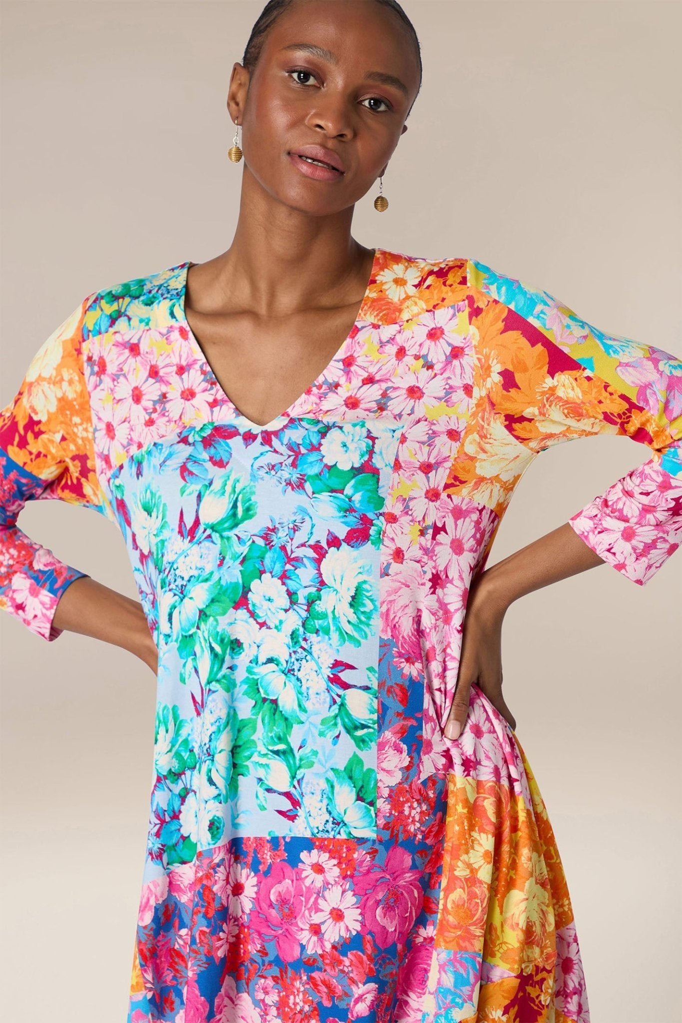 Sahara JFD5886-POPF Pink Multicolour Popart Floral Bubble Dress