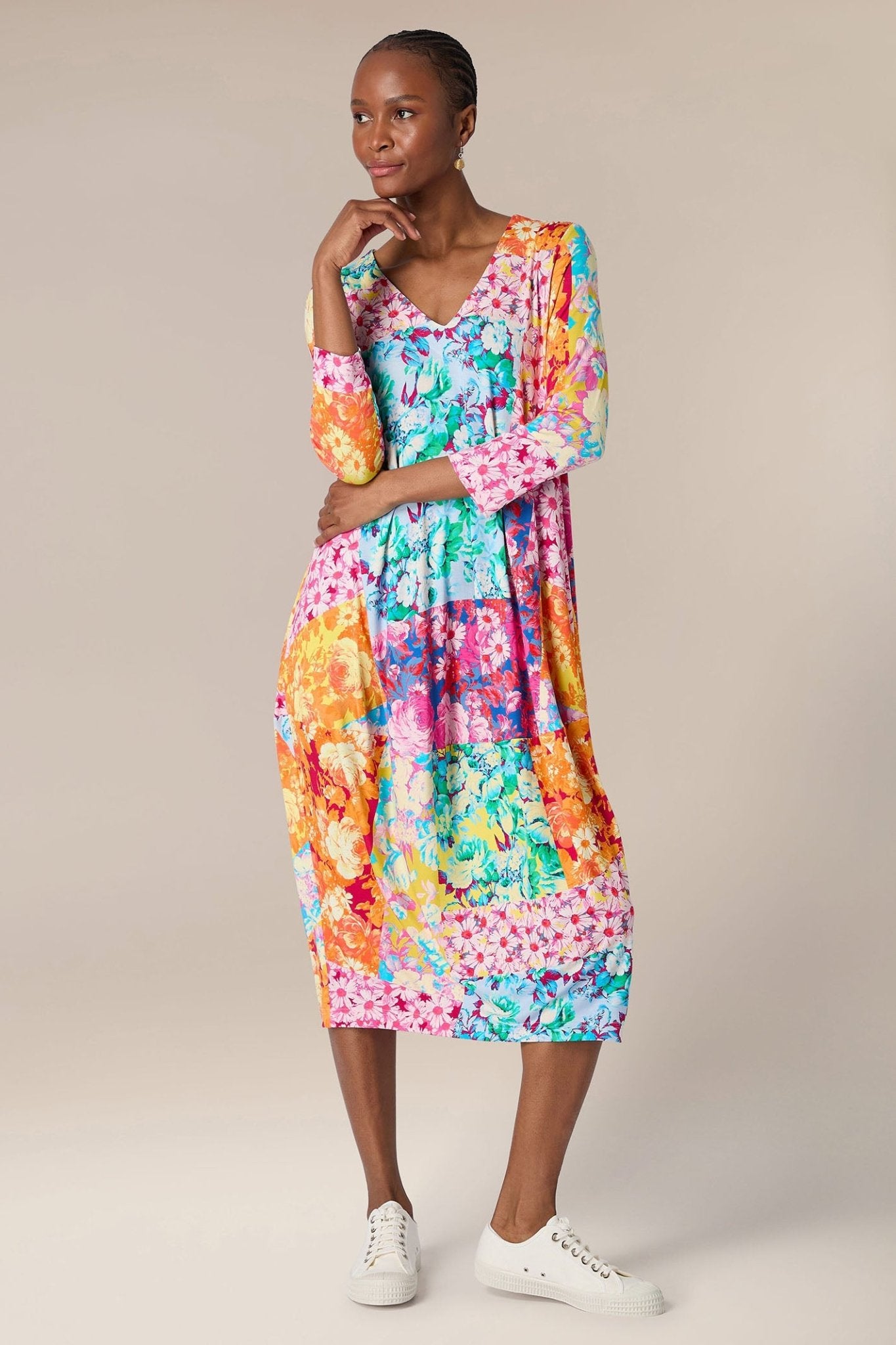 Sahara JFD5886-POPF Pink Multicolour Popart Floral Bubble Dress