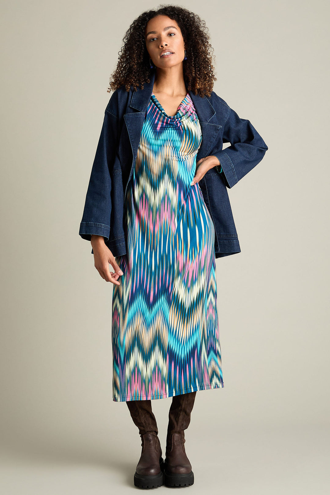 Sahara JFD5942-ATI Multi Autumnal Ikat Jersey Dress - Dotique