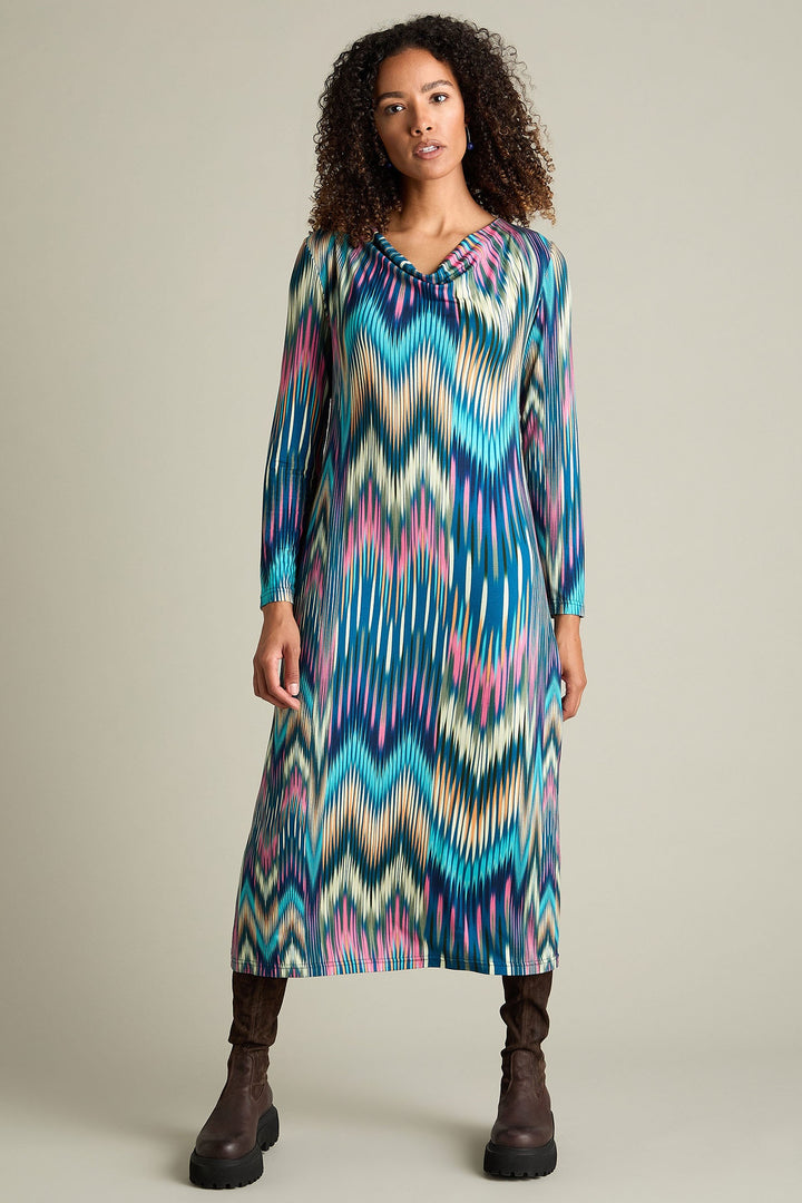 Sahara JFD5942-ATI Multi Autumnal Ikat Jersey Dress - Dotique