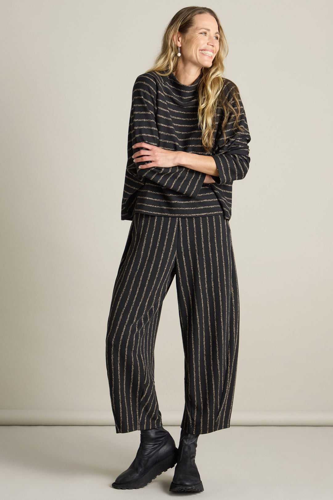 Sahara JFP5001-SBSJ Black/Taupe Broken Stripe  Jersey Bubble Trouser - Dotique