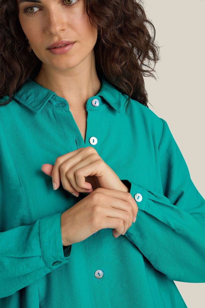 Sahara JFT5395-TXV Turquoise Textured Viscose Pleat Shirt - Dotique