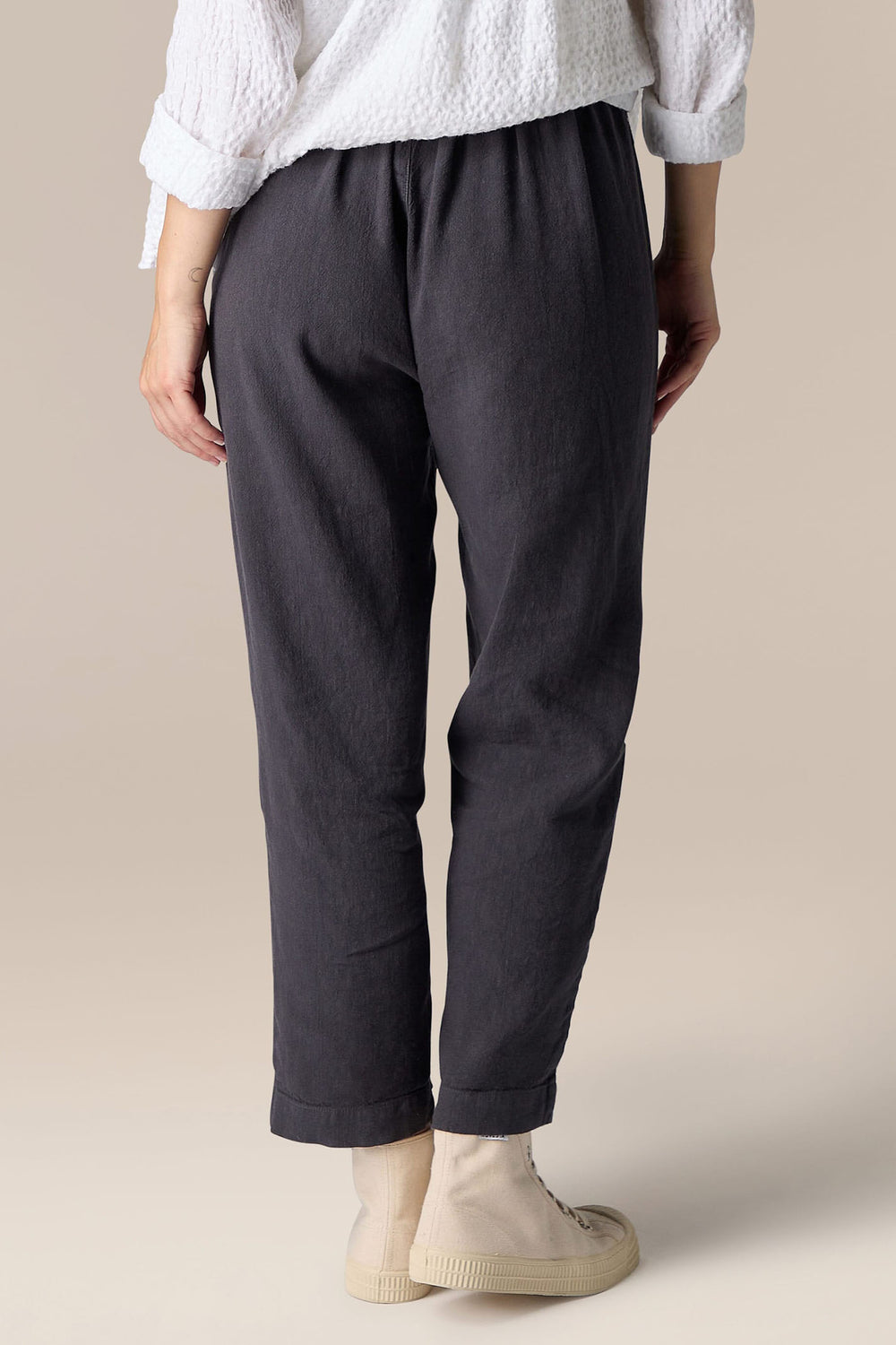 Sahara LAP3665-HTL Smoke Grey Twisted Linen Slim Trousers - Dotique