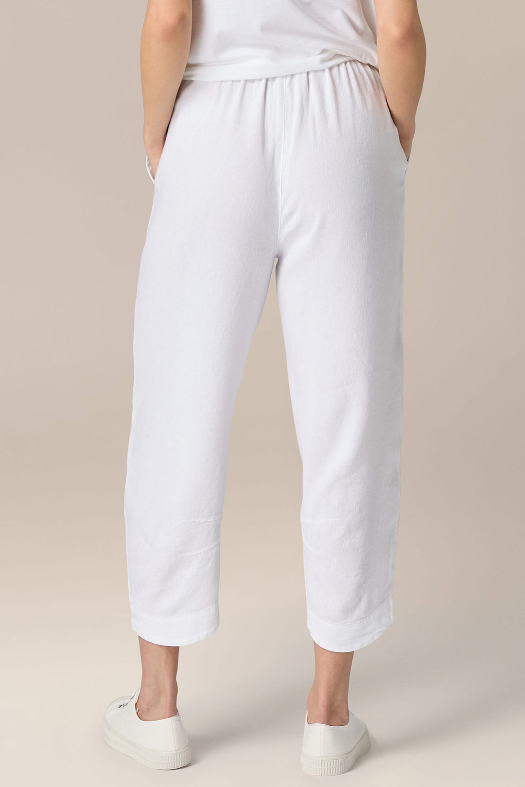 Sahara LAP5691-HTL White Twisted Linen Crop Bubble Trousers White - Dotique
