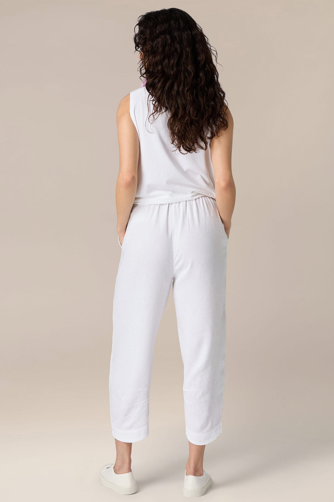 Sahara LAP5691-HTL White Twisted Linen Crop Bubble Trousers White - Dotique