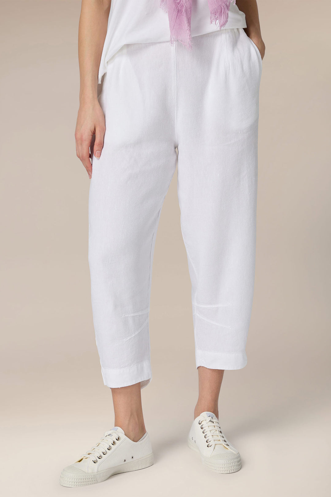 Sahara LAP5691-HTL White Twisted Linen Crop Bubble Trousers White - Dotique