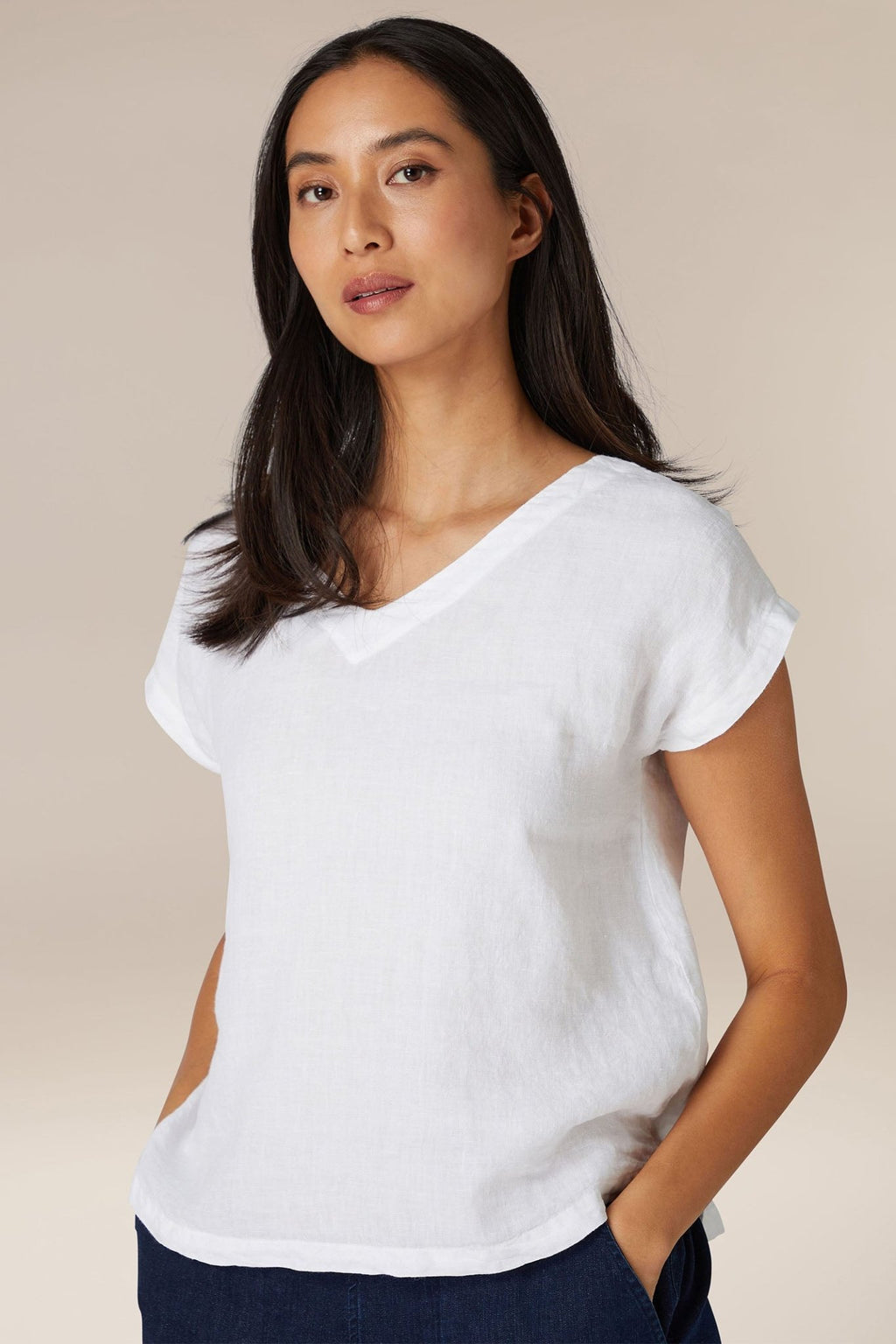 Sahara LAT5816-OL White Organza Linen Reversible Top - Dotique