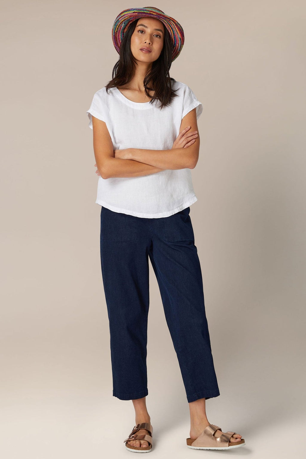 Sahara LAT5816-OL White Organza Linen Reversible Top - Dotique