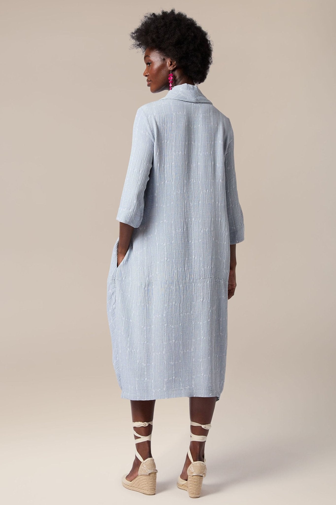 Sahara MTD5292-TSJ Sea Blue Textured Square Jacquard Cowl Dress - Dotique