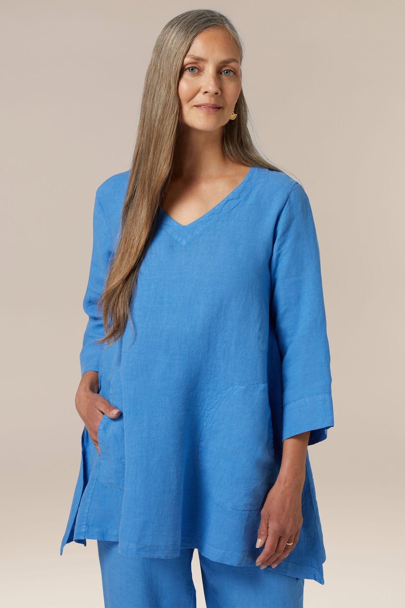 Sahara MTT5634-NFL Sky Blue Linen Pocket Detail Tunic - Dotique