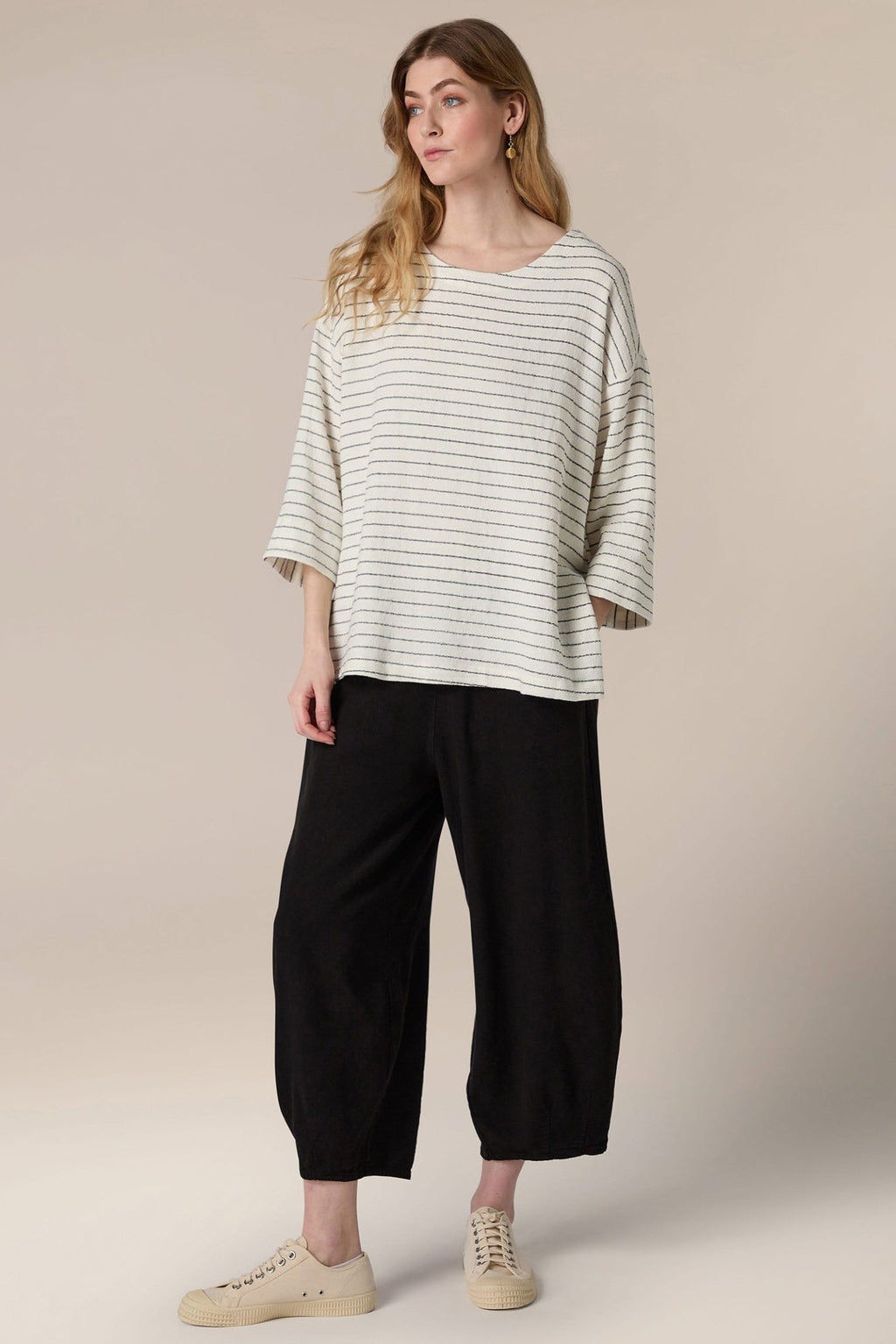 Sahara SPT5650-LIVS Ivory Black Stripe Linen Viscose Top - Dotique