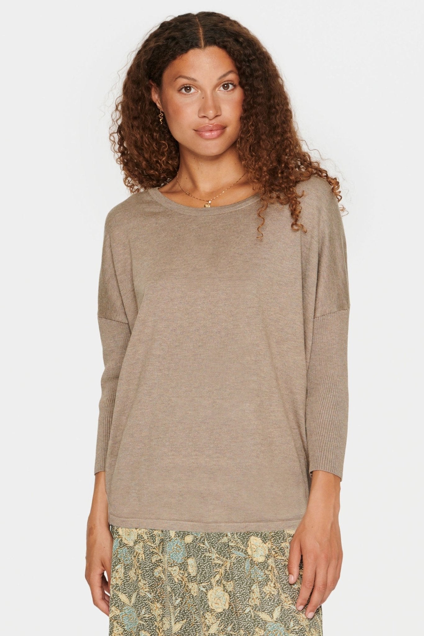Saint Tropez 30500003 A2561 MilaSZ Round Neck Jumper Brown Atmos Melange - Dotique - SAINT TROPEZ