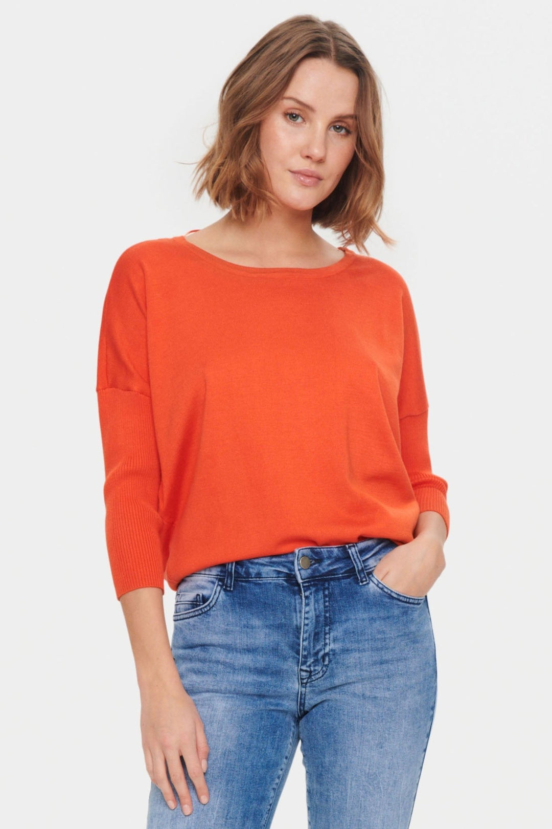Saint Tropez 30500003 A2561 MilaSZ Round Neck Jumper Orange Tigerlily - Dotique - SAINT TROPEZ
