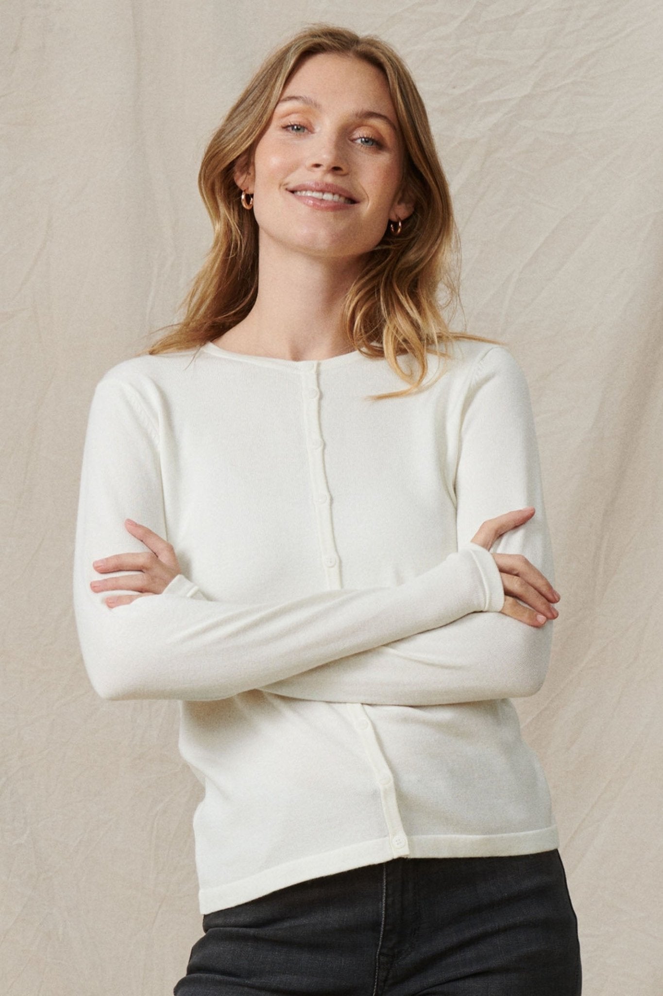 Saint Tropez 30500005 A8661 MilaSZ Round Neck Cardigan Ice White - Dotique - SAINT TROPEZ