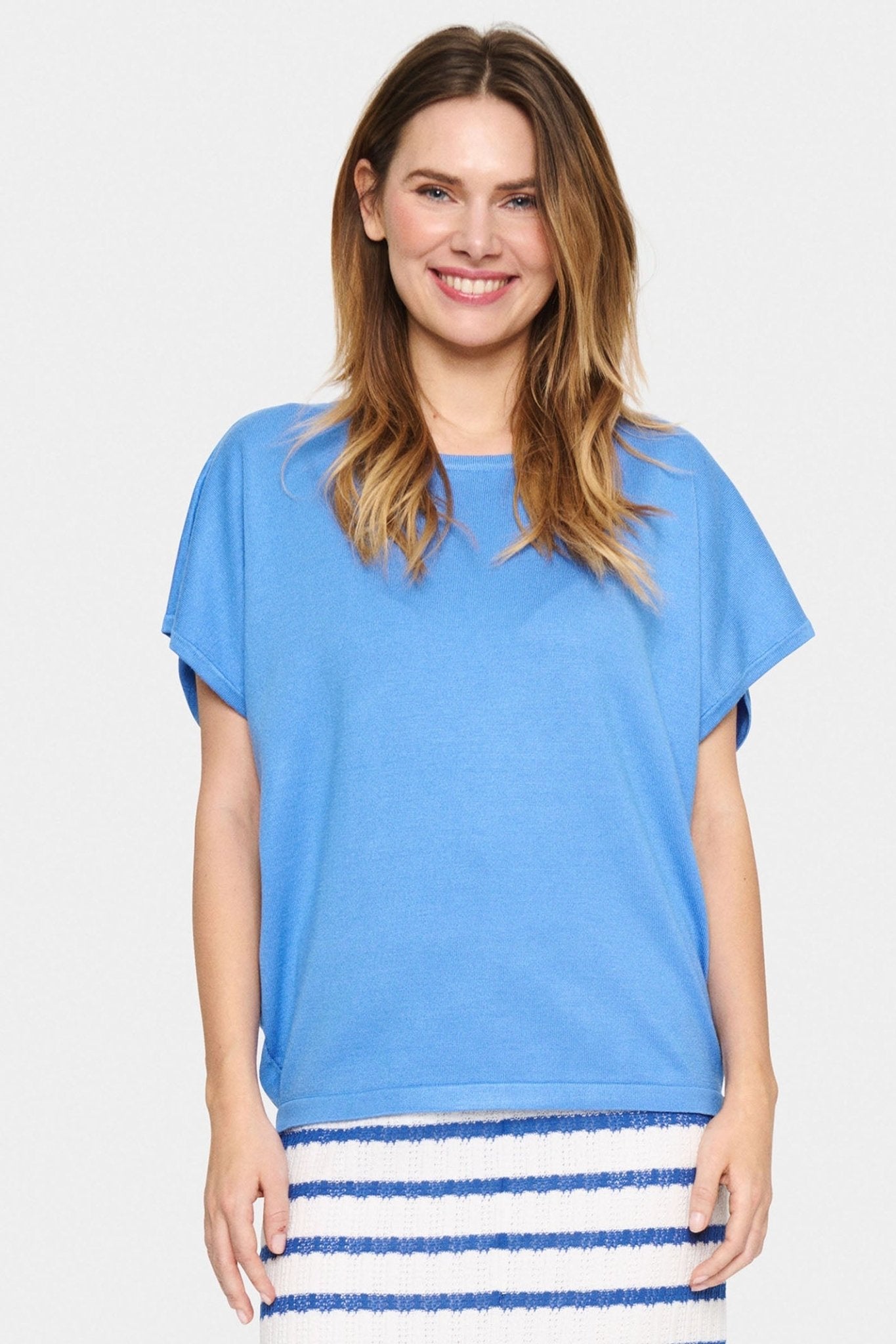 Saint Tropez 30513284 MilaSZ R - N Short Sleeve Jumper Provence Blue - Dotique - SAINT TROPEZ