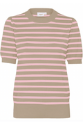Saint Tropez 30513768 MilaSZ Short Sleeve Striped Pullover Plaza Taupe Pink Stripe - Dotique - SAINT TROPEZ