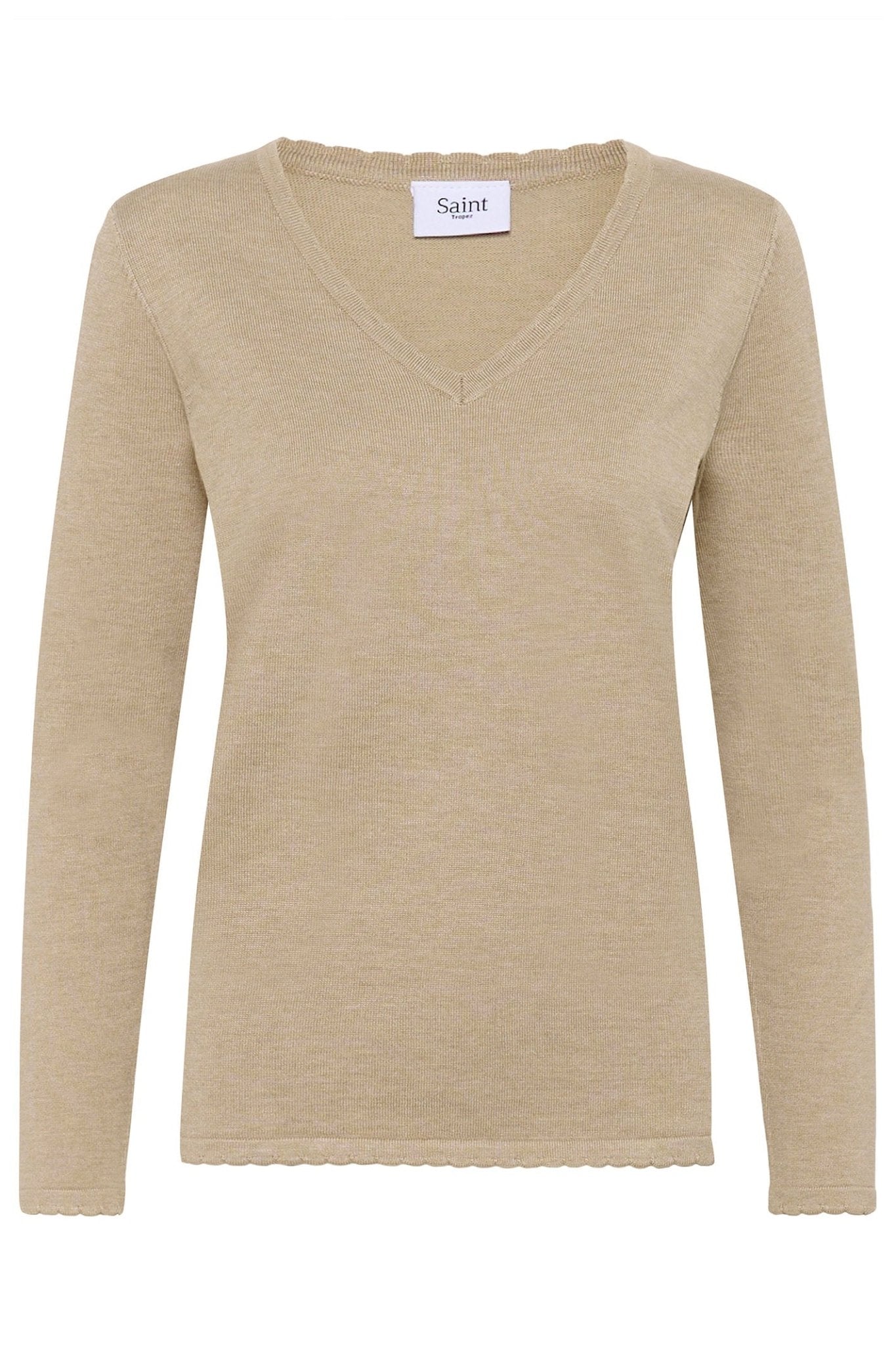 Saint Tropez 30513960 MilaSZ Long Sleeve V-Neck Jumper Plaza Taupe - Dotique