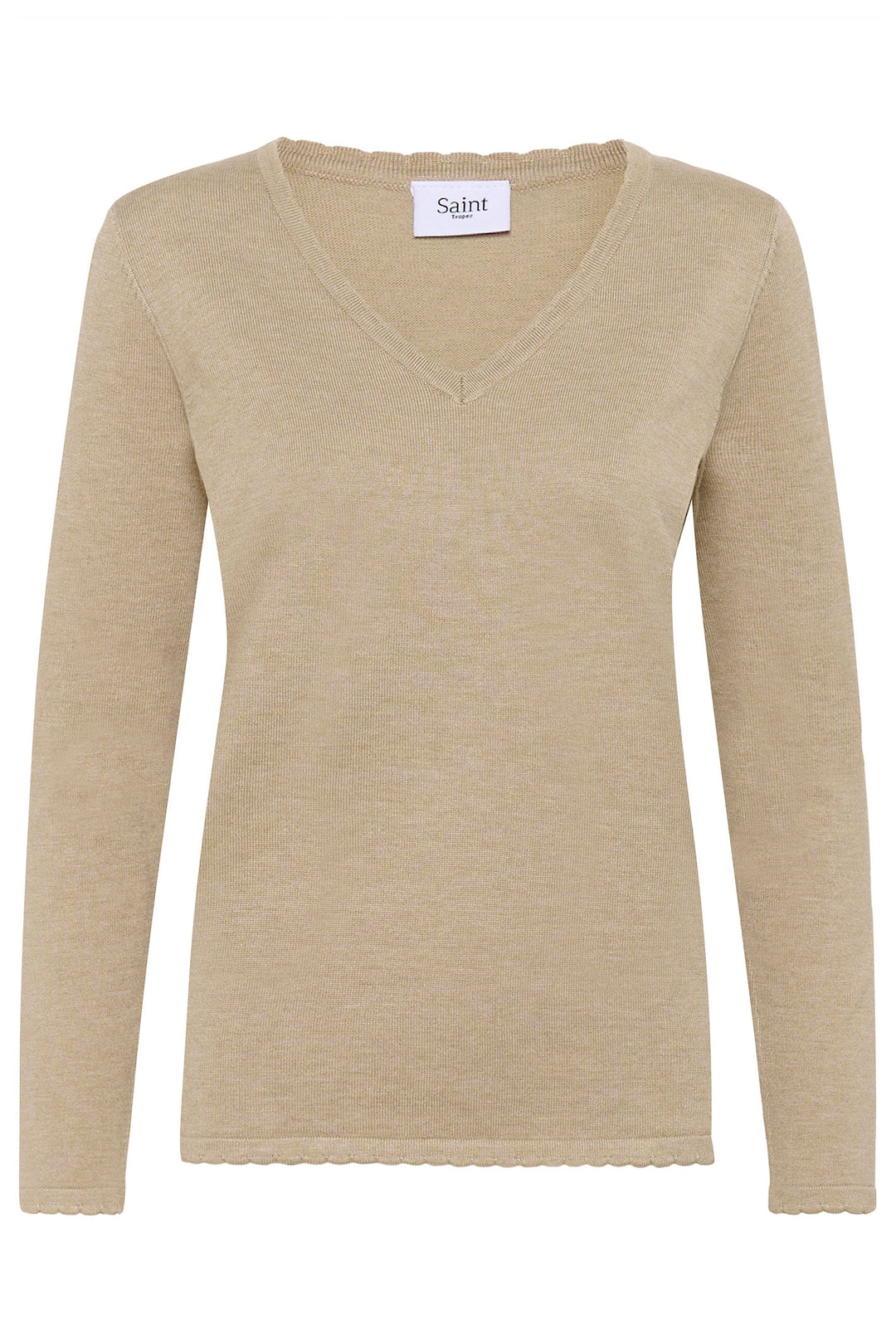 Saint Tropez 30513960 MilaSZ Long Sleeve V-Neck Jumper Plaza Taupe - Dotique