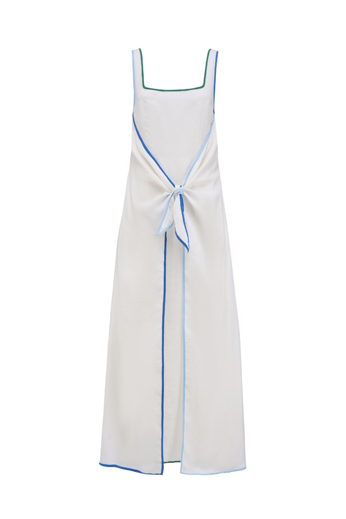 Relaxed yet flattering maxi dress by Sancia with a square neckline and adjustable tie front. Lightweight, easy to wear and perfect for summer. Shop at Dotique.