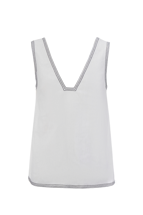 Sancia Winona Top in the Whitsundays colourway with V neckline and relaxed fit. Lightweight cupro fabric. Shop now at Dotique.