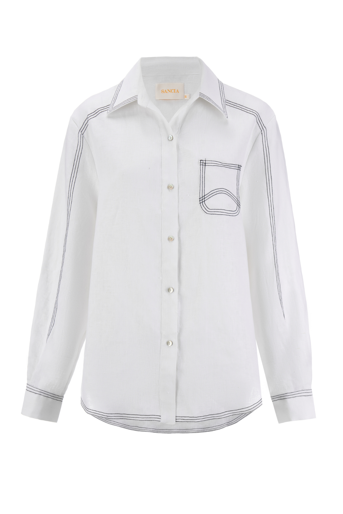 Ivory shirt by Sancia with contrast stitching and a relaxed fit. Lightweight, easy to wear and perfect for everyday styling. Shop now at Dotique.