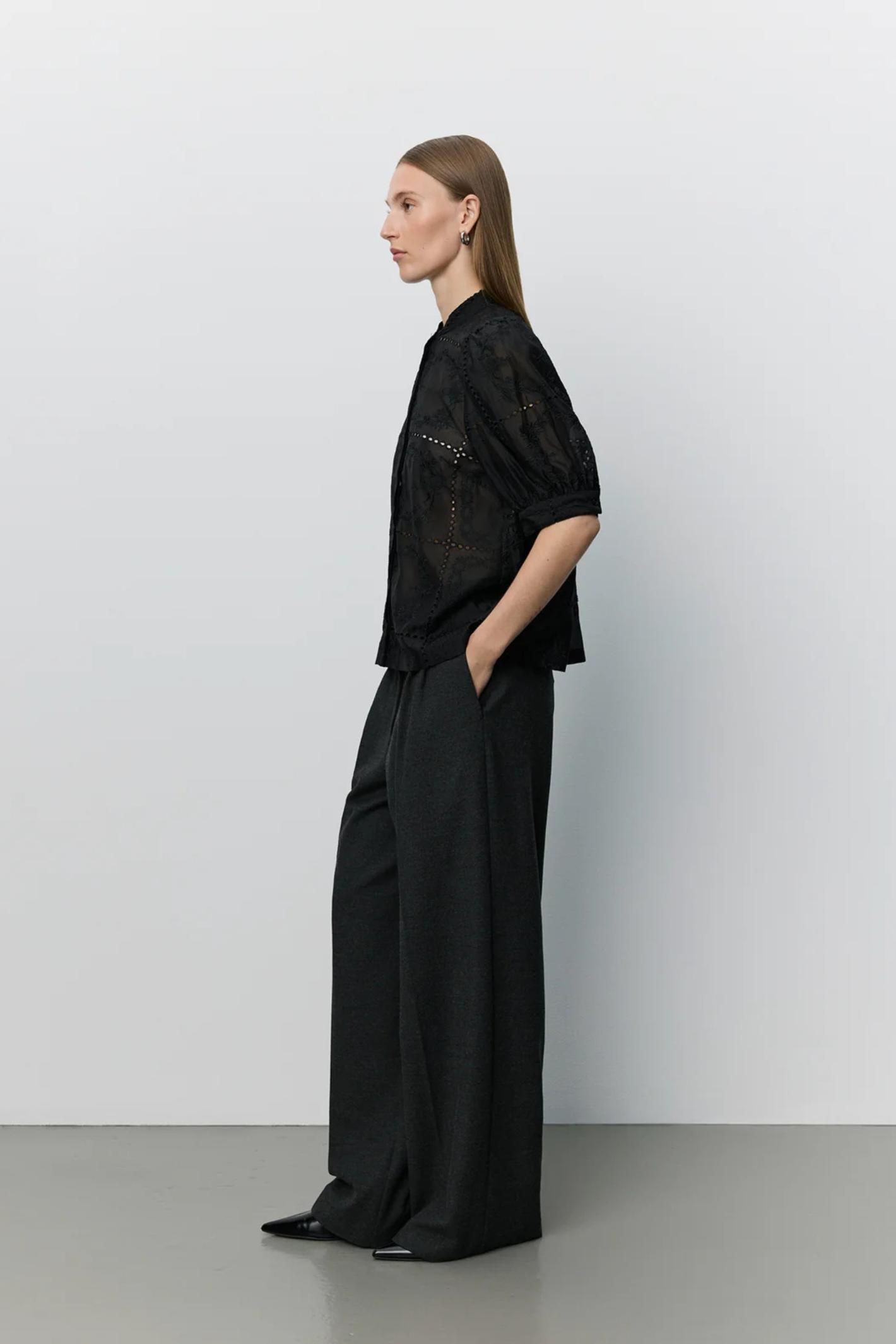 Sofie Schnoor black broderie anglaise shirt with smocked sleeves – Dotique