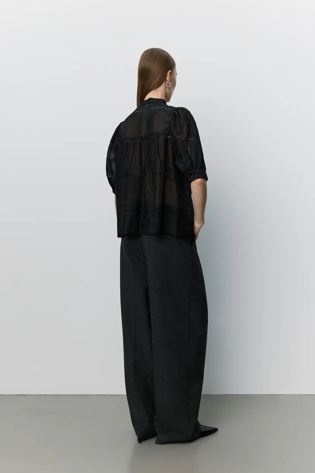 Sofie Schnoor black broderie anglaise shirt with smocked sleeves – Dotique