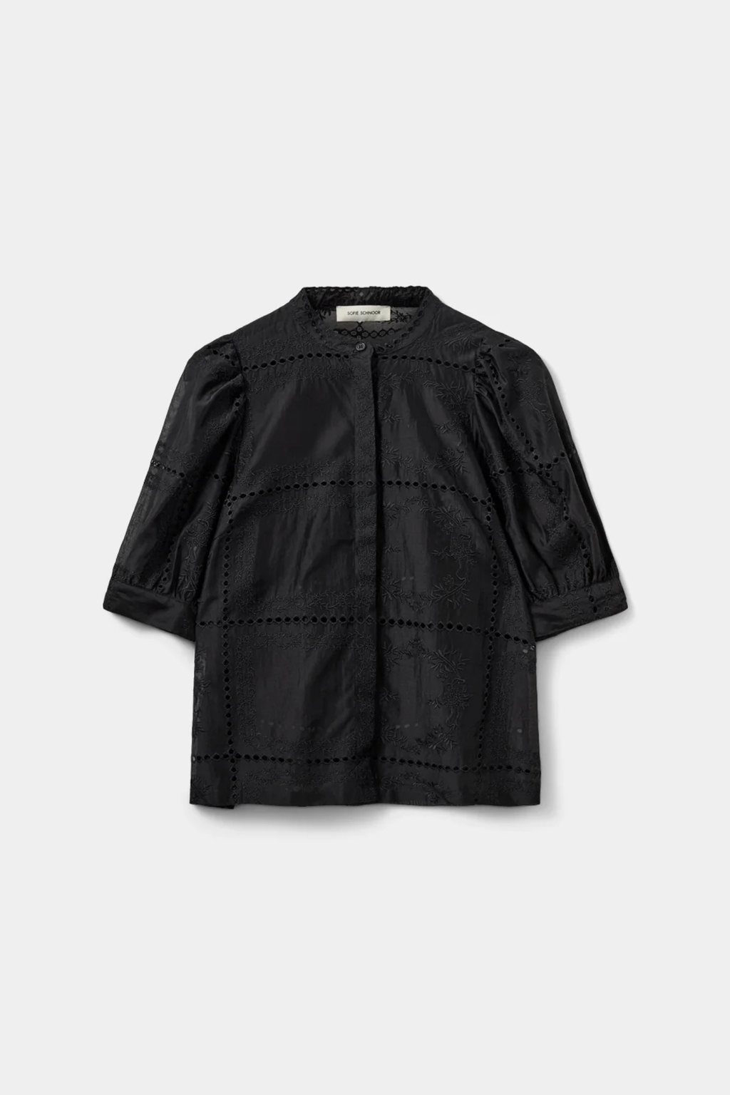 Sofie Schnoor black broderie anglaise shirt with smocked sleeves – Dotique