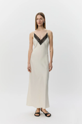 Model wearing Sofie Schnoor Bettsw Cream Satin Slip Dress S262306 by Sofie Schnoor, shop Sofie Schnoor at Dotique
