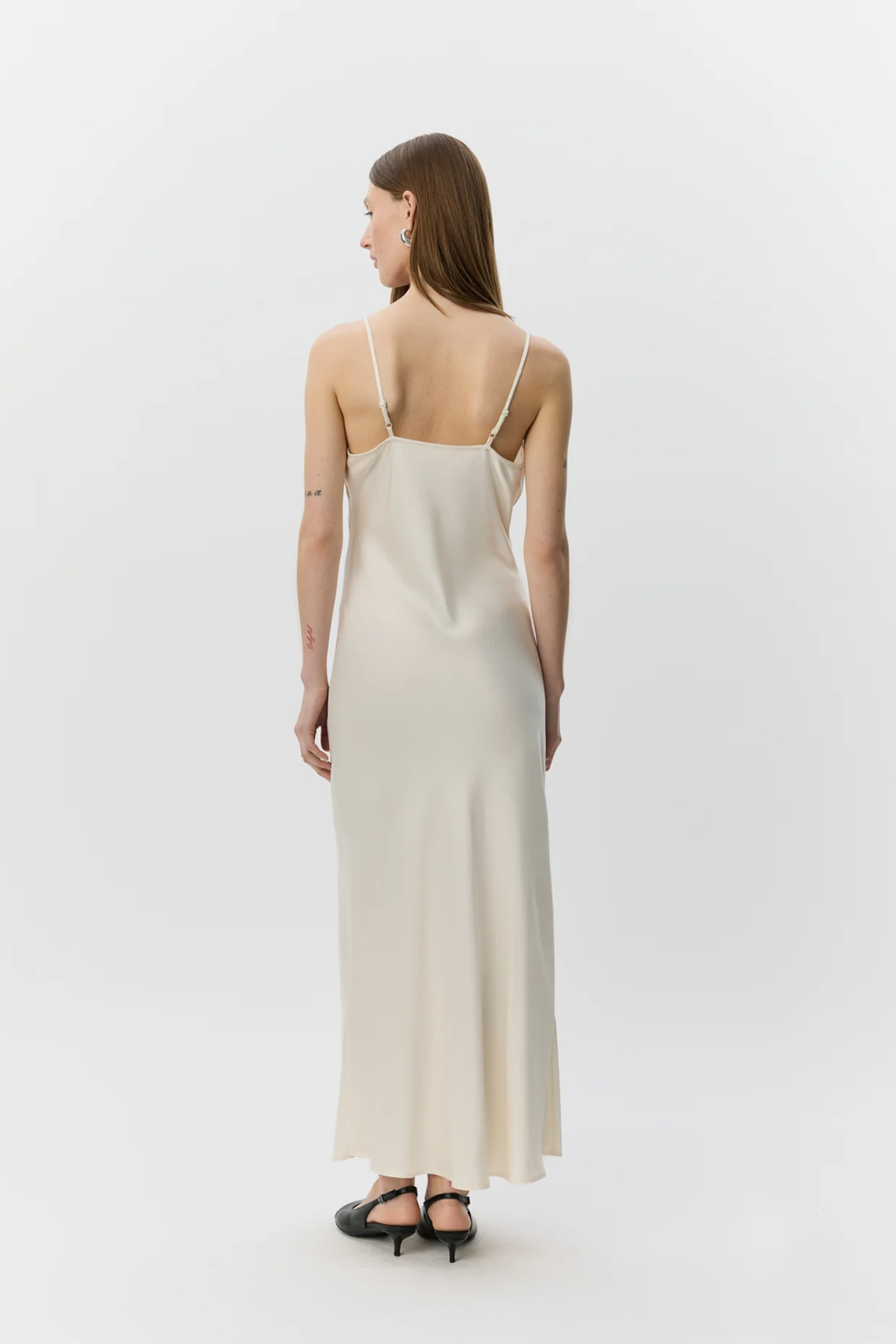 Sofie Schnoor Bettsw Cream Satin Slip Dress S262306 by Sofie Schnoor shown from back, shop Sofie Schnoor at Dotique.