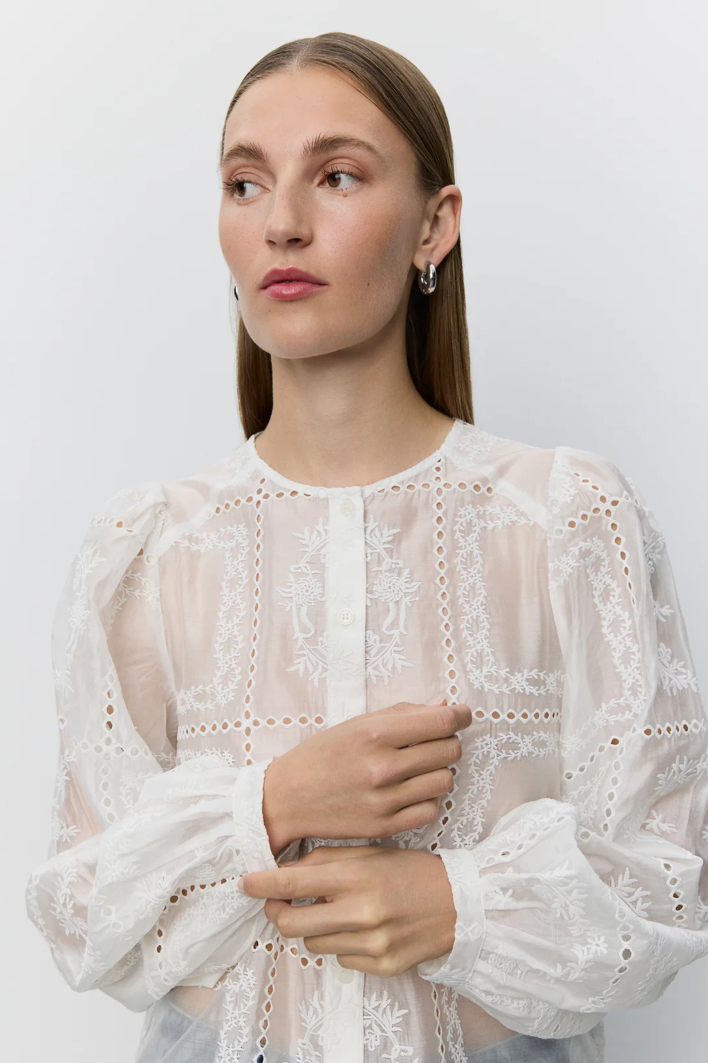 Sofie Schnoor off white broderie anglaise shirt with smocked cuffs – Dotique