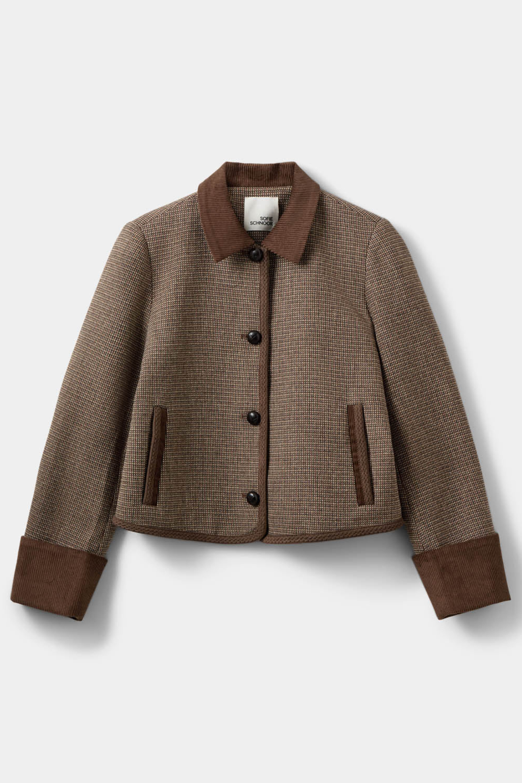 Sofie Schnoor brown check short blazer with corduroy collar – Dotique