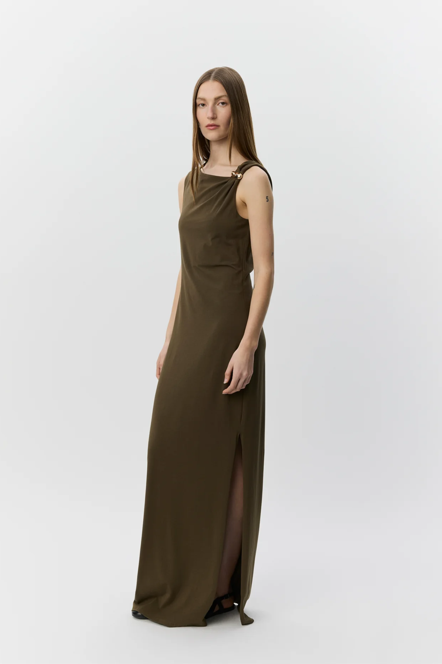 Sofie Schnoor Ragnisw Jersey Maxi Dress S262331 by Sofie Schnoor in olive green, shop Sofie Schnoor at Dotique.