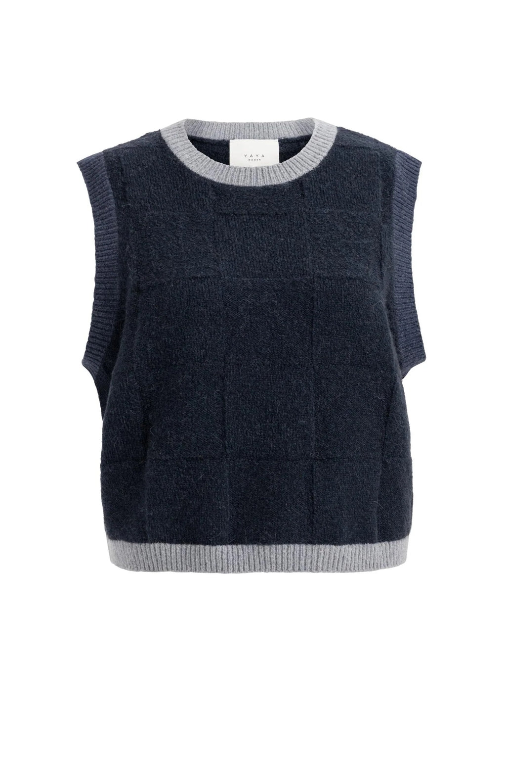 YAYA Spencer Jumper with Check Textured - Cat Black Dessin 01-000634-609