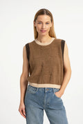YAYA Spencer Jumper with Check Textured - Otter Brown Dessin 01-000634-609