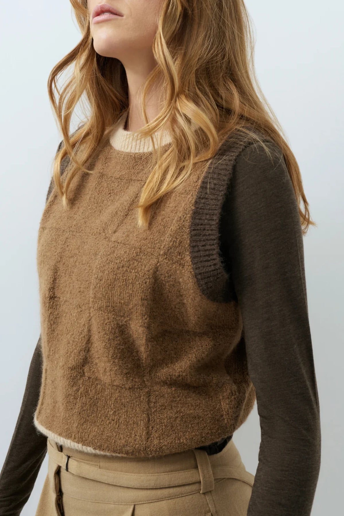 YAYA Spencer Jumper with Check Textured - Otter Brown Dessin 01-000634-609
