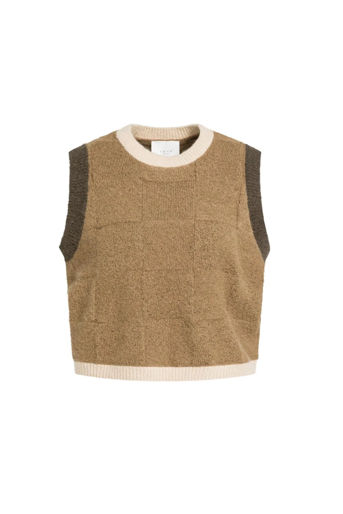 YAYA Spencer Jumper with Check Textured - Otter Brown Dessin 01-000634-609