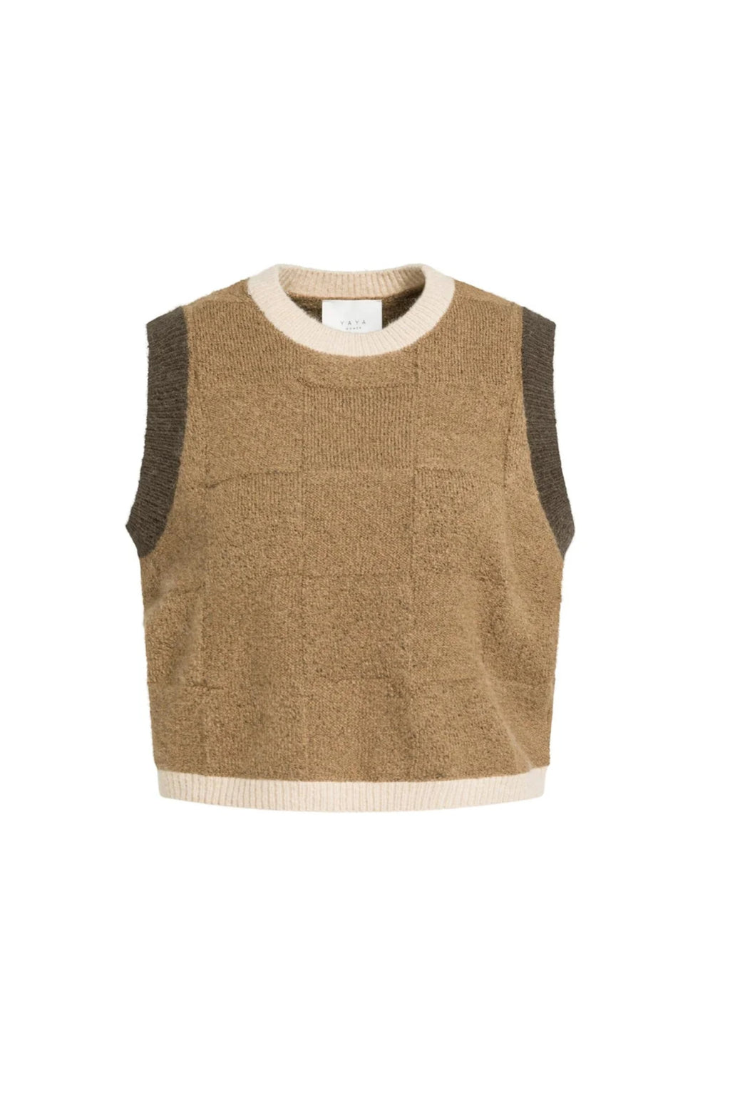 YAYA Spencer Jumper with Check Textured - Otter Brown Dessin 01-000634-609