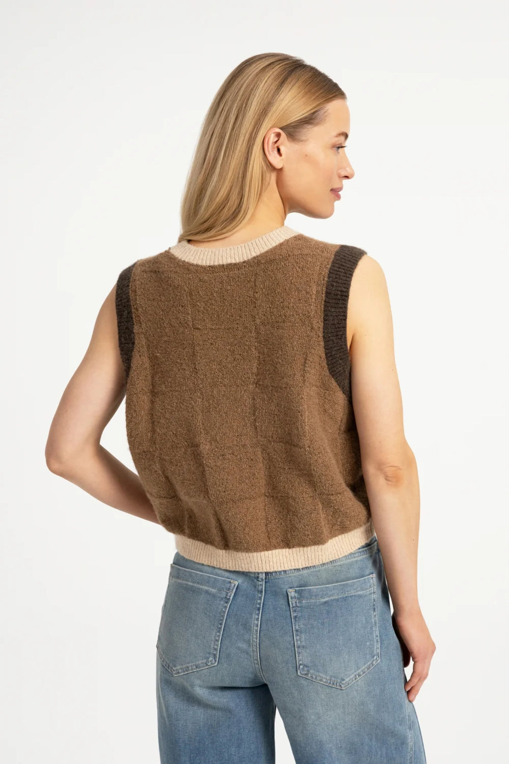 YAYA Spencer Jumper with Check Textured - Otter Brown Dessin 01-000634-609