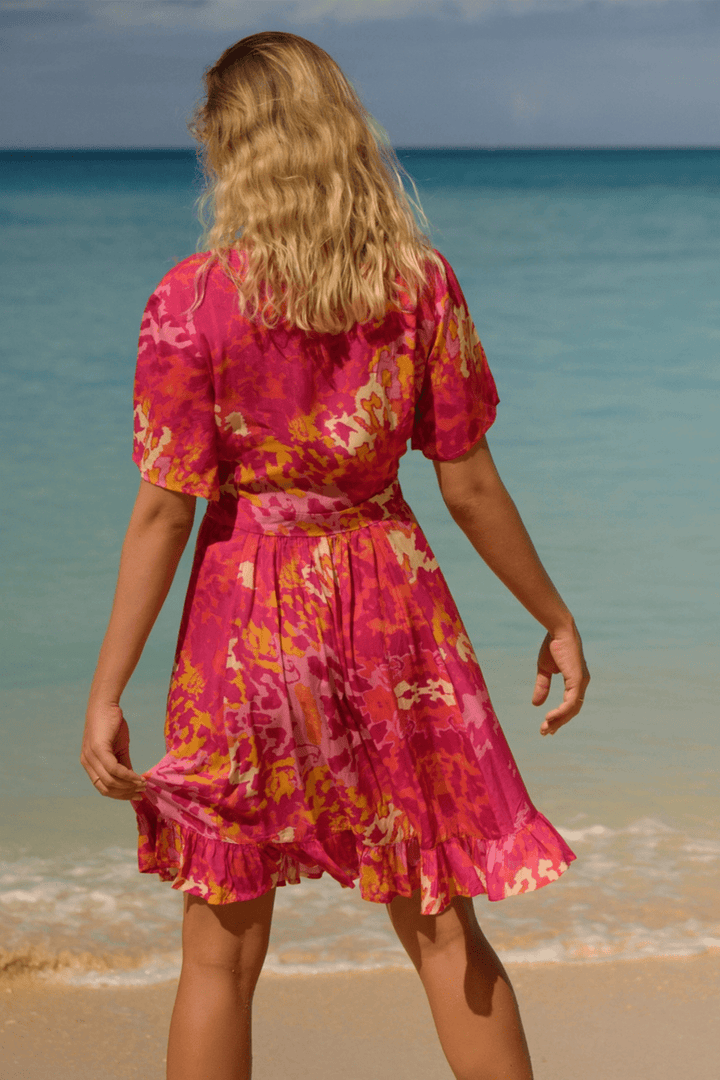 Sophia Alexia Exotic Pink Mini Ruffle Wrap Dress - Dotique