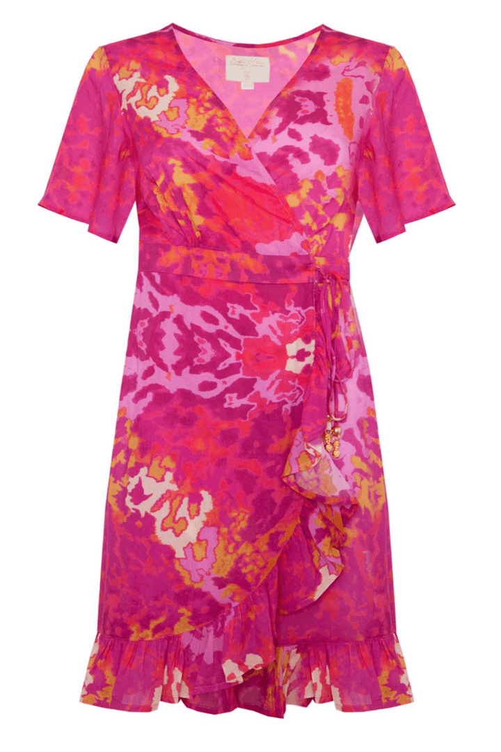 Sophia Alexia Exotic Pink Mini Ruffle Wrap Dress - Dotique