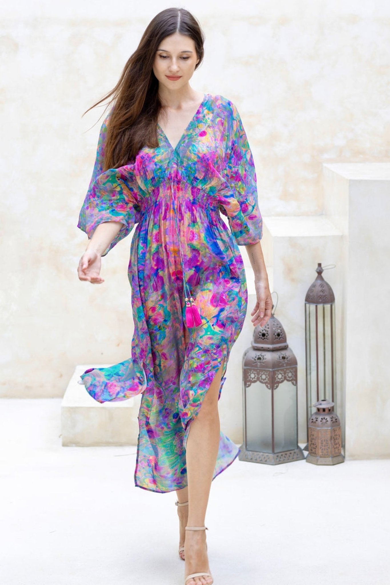 Sophia Alexia Fantasia Capri Kimono Maxi Dress Multicolour SA 126 - Dotique