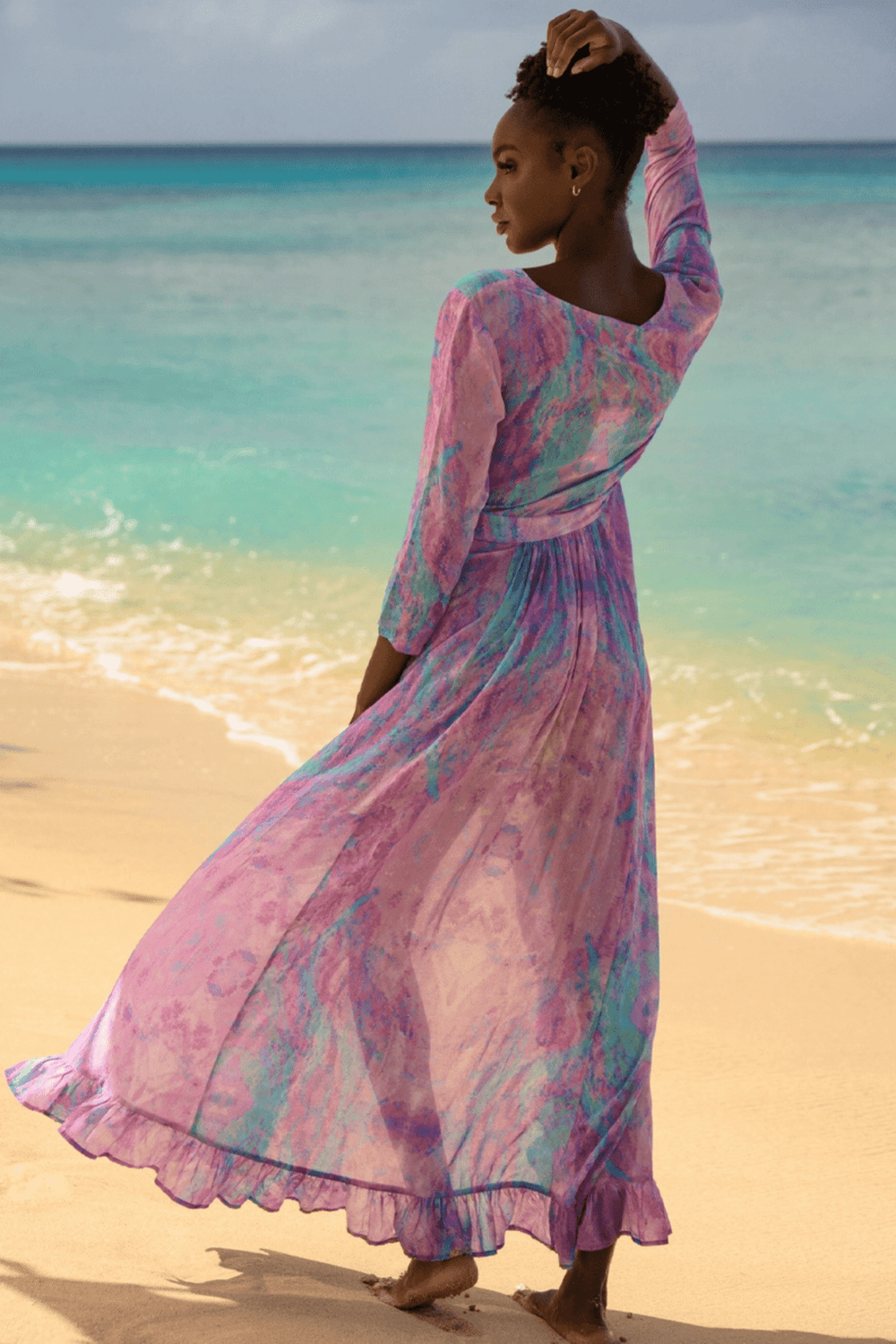 Sophia Alexia Fantasy Pink Maxi Ruffle Wrap Dress (Short) - Dotique