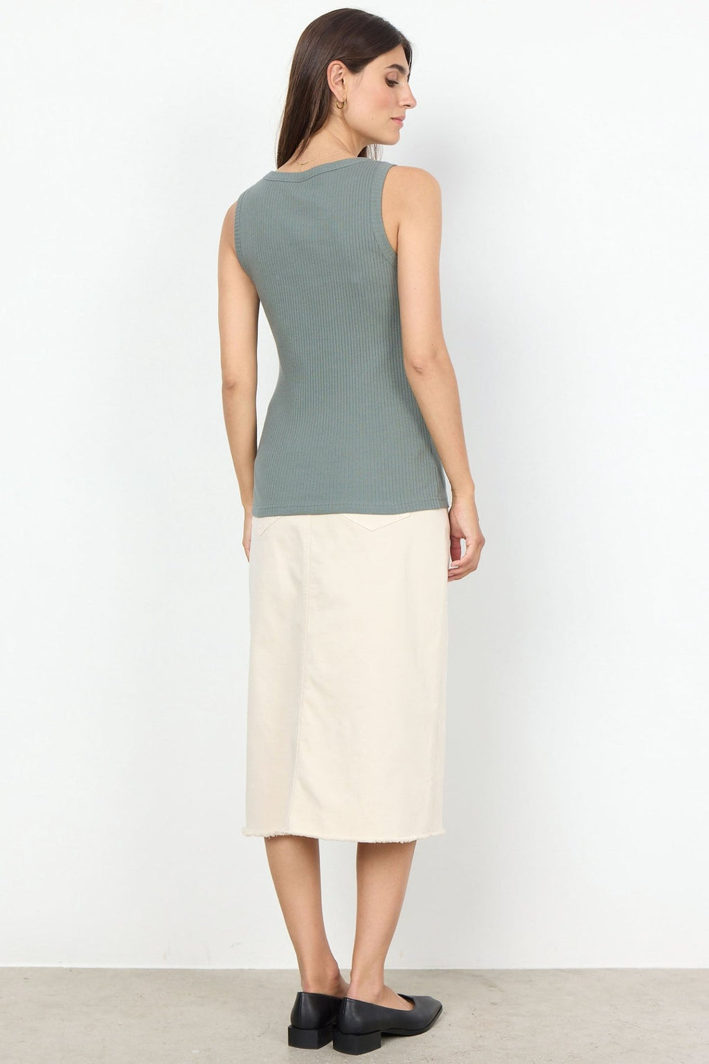 Soya Concept 40570-20 1620-10 SC-Erna 22 Beige Denim Frayed Hem Skirt - Dotique
