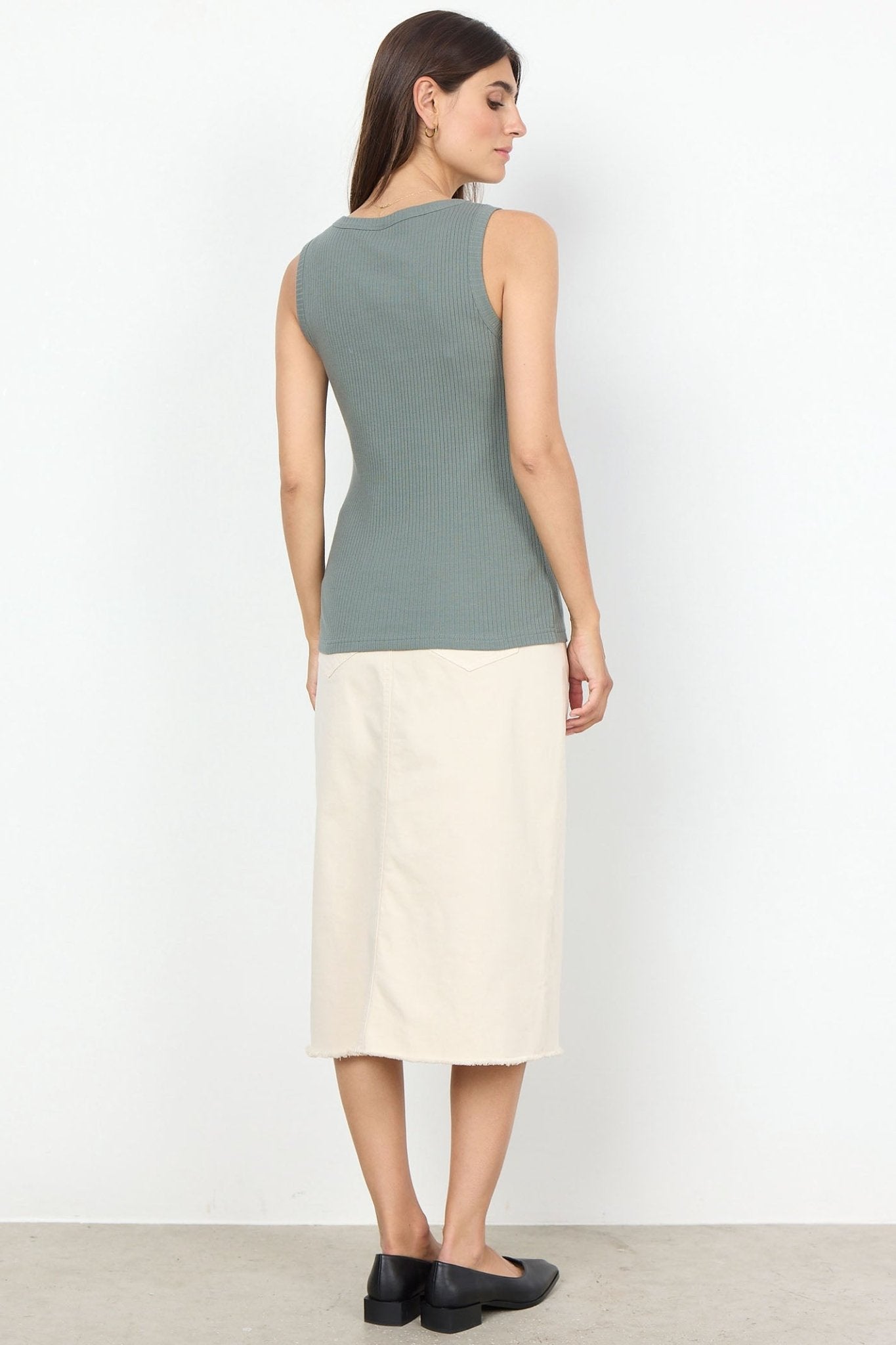 Soya Concept 40570-20 1620-10 SC-Erna 22 Beige Denim Frayed Hem Skirt - Dotique
